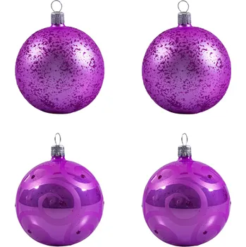 Vánoční ozdoba Koulier Skleněné vánoční ozdoby basic Lila - Lila sněhová sada, 4 ks