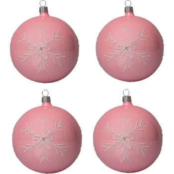 Vánoční ozdoba Koulier Skleněné vánoční ozdoby basic Pinky - Pinky velké vločky, 4 ks