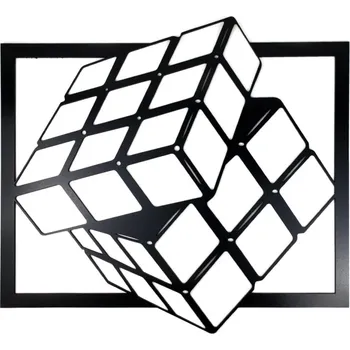 Dřevěná dekorace Rubikova kostka černá - 67 x 60 cm