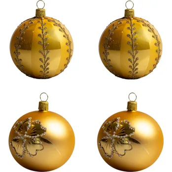 Vánoční ozdoba Koulier Skleněné vánoční ozdoby basic Sunshine - Sunshine čtyřlístky se zdobením, 4 ks žlutá 4