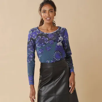 Pánské tričko Blancheporte Tričko ze síťoviny s potiskem černá/smaragdová 50