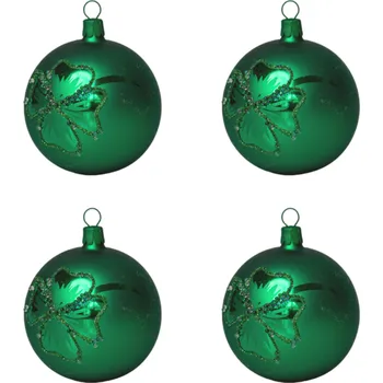 Vánoční ozdoba Koulier Skleněné vánoční ozdoby basic Green - Green čtyřlístky, 4 ks