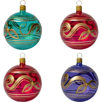 Vánoční ozdoba Koulier Sada vánočních ozdob Secese - Baňky čiré s lístky, 4 ks