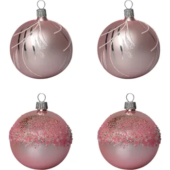 Vánoční ozdoba Koulier Skleněné vánoční ozdoby basic Pinky - Pinky větvičky a korálky, 4 ks