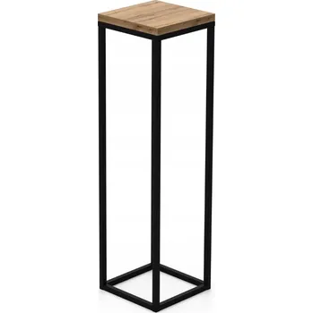 Stojan na květiny STOJÍCÍ KVĚTINÁČ STOJAN POLICE NA KVĚTINY KOVOVÝ černý 70cm masivní dubová deska