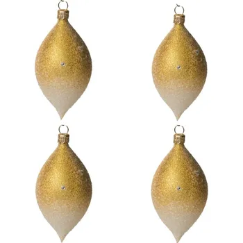 Vánoční ozdoba Koulier Skleněné vánoční ozdoby bílozlatá sada - Olivy celosypané, 4 ks
