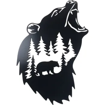 Dřevěná dekorace Medvěd a les - 68 x 47 cm