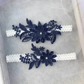 Svatební dekorace Svatební krajkový podvazek pro nevěsty | doplněk pro svatební noc - Námořnická modř B
