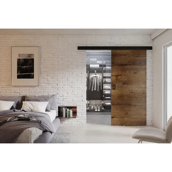 Interiérové dveře VILEN DOOR Posuvné dveře na stěnu WERDI (Černá garnýž) (komplet)- Dub Craft, 76/205 cm