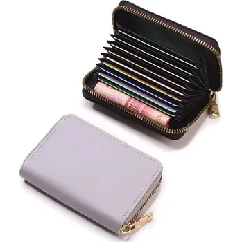 Peněženka Kožená zip peněženka na karty s RFID ochranou | organizér na platební a jiné karty - světle šedá