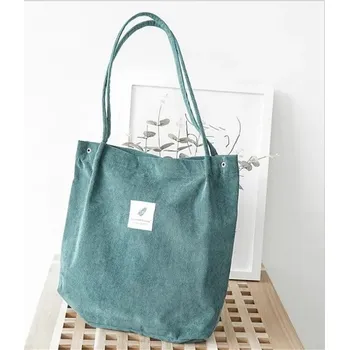 Kabelka Dámská eko taška přes rameno z manšestru | nákupní taška, dámská kabelka - Zelená