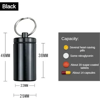 Dávkovač léků Malá vodotěsná krabička na léky | Organizér léků | cestovní lékárnička - Černá