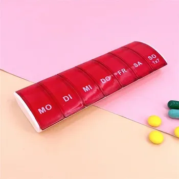 Lékovka Přenosný týdenní dávkovač léků | organizér na léky - Červené