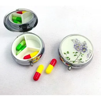 Lékovka Kovová krabička na léky | lékovka | organizér léků | dávkovač léků - Fialové květy