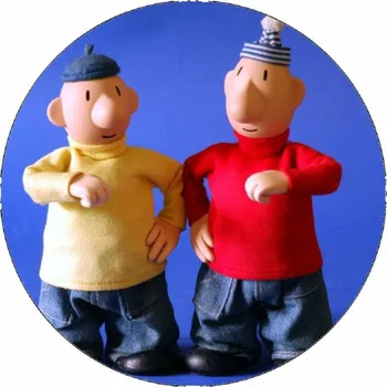 Jedlá dekorace na dort Jedlý papír Pat a Mat fialové pozadí 19,5 cm