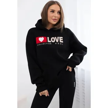 Dámská mikina Zateplená bavlněná mikina s kapucí Love černý UNI