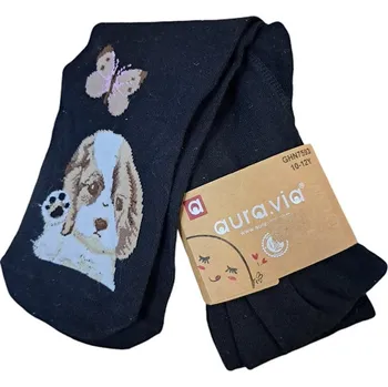 Aura Via Dětské punčocháče motiv Pes černé 4-6 let