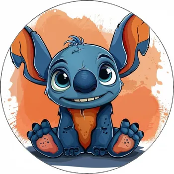 Jedlá dekorace na dort Jedlý papír Stitch s bílým pozadím 19,5 cm