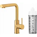 Kuchyňská baterie KFA DUERO PURE BASIC KUCHYŇSKÁ TUČNĚJŠÍ S FUNKCÍ FILTRACE VODY + SADA PROFINOVÝCH SILVER S FILTRŮ, KARTÁČOVANÉ ZLATO