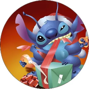 Jedlá dekorace na dort Jedlý papír Stitch a dárek 19,5 cm