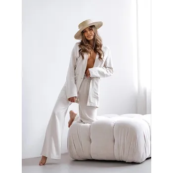 Béžový dámský oblek se lnem (VE48) odstíny béžové S (36)