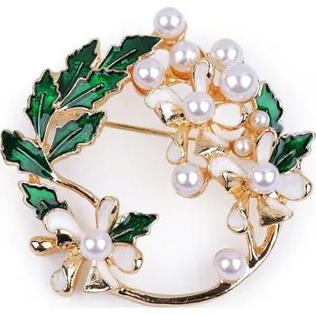 Náramek Brož s perlami, malé, 1 zelená tmavá perlová