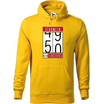 Pánská mikina DOBRÝ TRIKO Pánská mikina s potiskem Věkometr 50 Velikost pánské mikiny: L, Barva: Žlutá