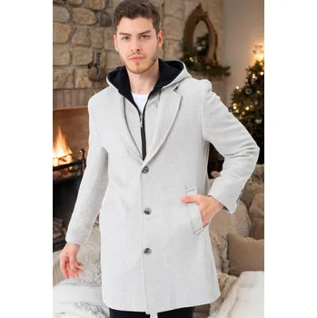 Dámský kabát PLT8395 DEWBERRY BATTAL KABÁT-SVĚTLÝ VZOROVANÝ BÉŽOVÝ dewberry šedá 2577611