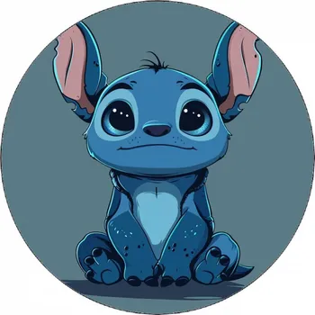 Jedlá dekorace na dort Jedlý papír Stitch s šedým pozadím 19,5 cm