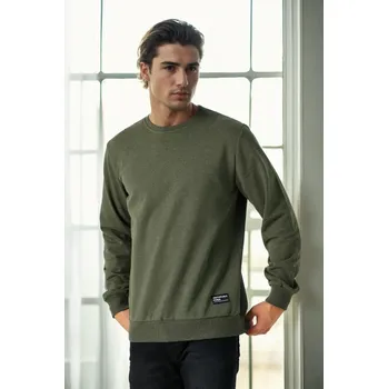 Pánský svetr 64602 Dewberry Basic Crew Neck Mens Sweatshirt-Khaki dewberry kaki 2972276
