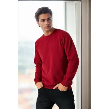 Pánský svetr 64602 Dewberry Basic Crew Neck Mens Sweatshirt-BURGUNDY dewberry tmavě červená 2972326