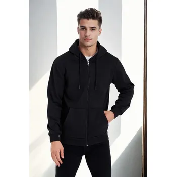 Pánská mikina 94090 Dewberry Kangaroo Pocket Hooded Zipper Mens Sweatshirt-BLACK dewberry černá 2972221