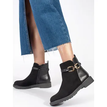 Dámská zimní obuv Klasické dámské kotníčkové boty černé na širokém podpatku 36