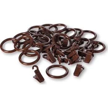 Uchycení záclony a závěsu Wooline Plastové záclonové žabky a kroužky pro garnýže Ø 16mm, mahagon
