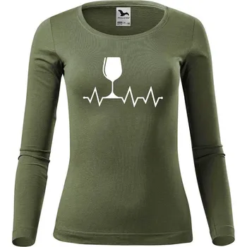 DOBRÝ TRIKO Dámské bavlněné triko Tep srdce víno Velikost: XL, Barva: Khaki