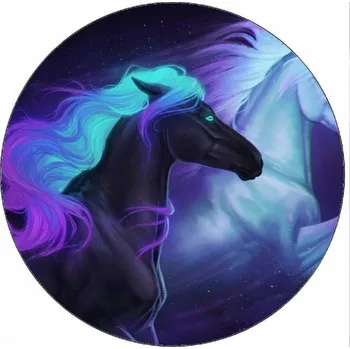 Jedlá dekorace na dort Jedlý papír neonoví koně fantasy 19,5 cm