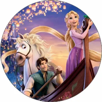 Jedlá dekorace na dort Jedlý papír Na vlásku Locika a Evžen s Maximusem na lodičce 19,5 cm