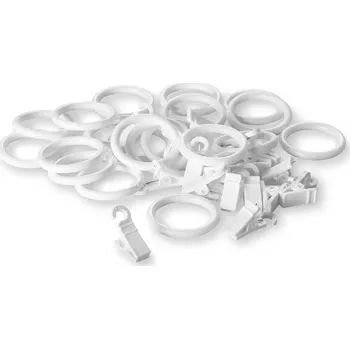 Uchycení záclony a závěsu Wooline Plastové záclonové žabky a kroužky pro garnýže Ø 16mm, bílé