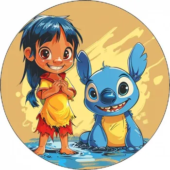 Jedlá dekorace na dort Jedlý papír Lilo a Stitch v kaluži 19,5 cm