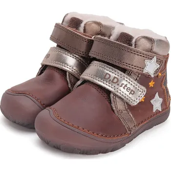 Dívčí kozačky Zimní kožené barefoot boty D.D.step W073-42766A Chocolate 31