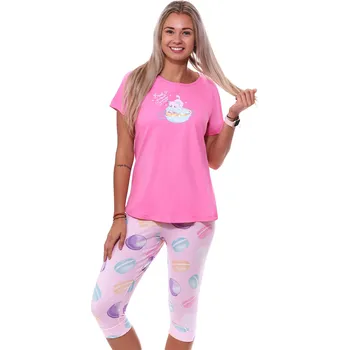 Dámské pyžamo Růžové i duhově barevné pyžamo pro ženy či dívky s 3/4 nohavicí koťátka milují makronky 1B2047 růžová xl