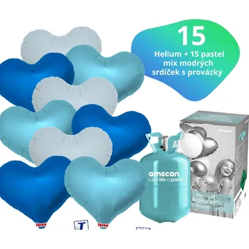 Balónek Helium set - helium a balónky IBREX srdce modré mix 15 ks - Balonky.cz b82058