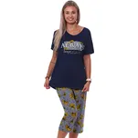 Modré šedé a žlutozelené pyžamo pro plnoštíhlé ženy či dívky s 3/4 nohavicí s ginko listy ALWAYS 1B2008 žlutá 1xl