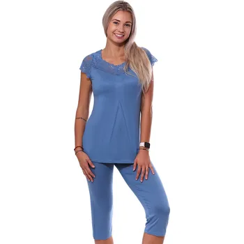 Dámské pyžamo Modré jemné luxusní dámské pyžamo Capri s krajkou 1D1337 modrá xxxl