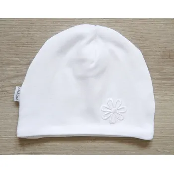 Kojenecká čepice AMÁLKA Dvojitá bavlněná bílá čepička, květinka Velikost: 80-86