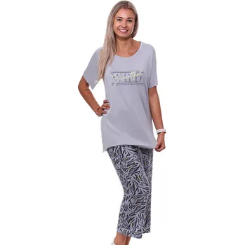 Dámské pyžamo Šedé zvířecí jemné luxusní dámské pyžamo Capri pro plnoštíhlé ženy BEAUTIFUL 1B1933 šedá 3xl