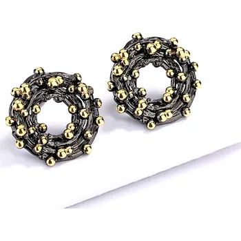 Náušnice B-TOP Černé kruhové náušnice se zlatými perličkami