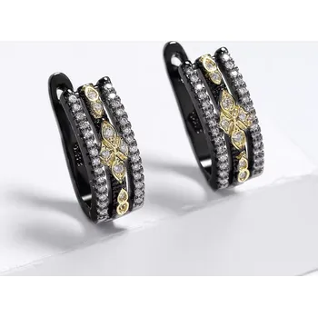 Náušnice B-TOP Černé uzavřené náušnice zdobené zlatým vzorem