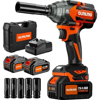 olmlmo akumulátorový rázový klíč 1/2 palce s točivým momentem 1000 NM (738 Ft-lb), bezkartáčový motor s baterií 8000 mAh X001RFW341
