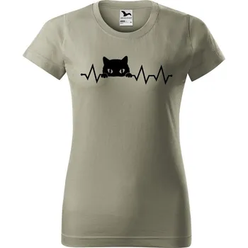 Dámské tričko DOBRÝ TRIKO Dámské tričko s potiskem Tep kočka Barva: Světlá khaki, Velikost: M